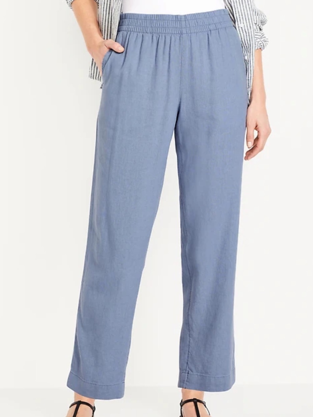 Old Navy High-Waisted Linen Blend Straight Ankle Pants Blue Large Tall Coastal
